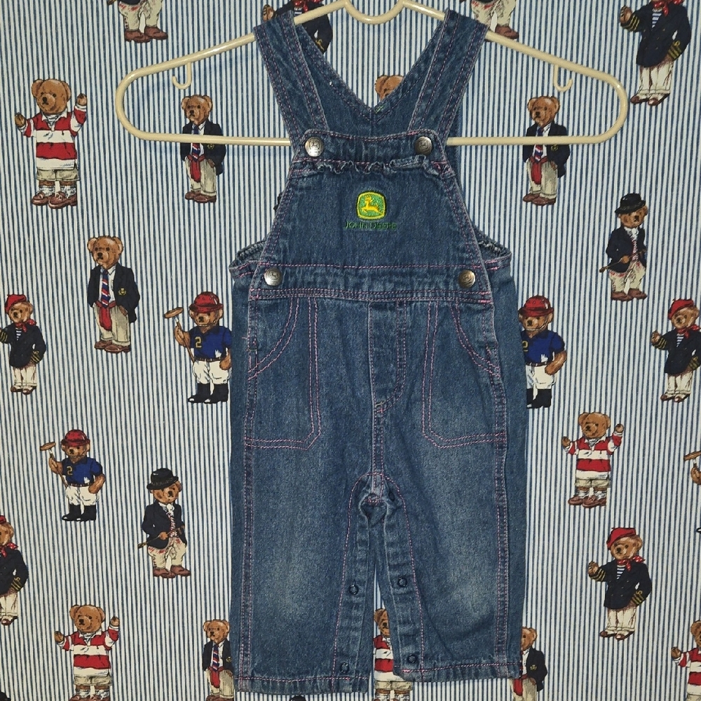Baby John Deere Overalls Blue/Pink Denim Girls 3/6 Months